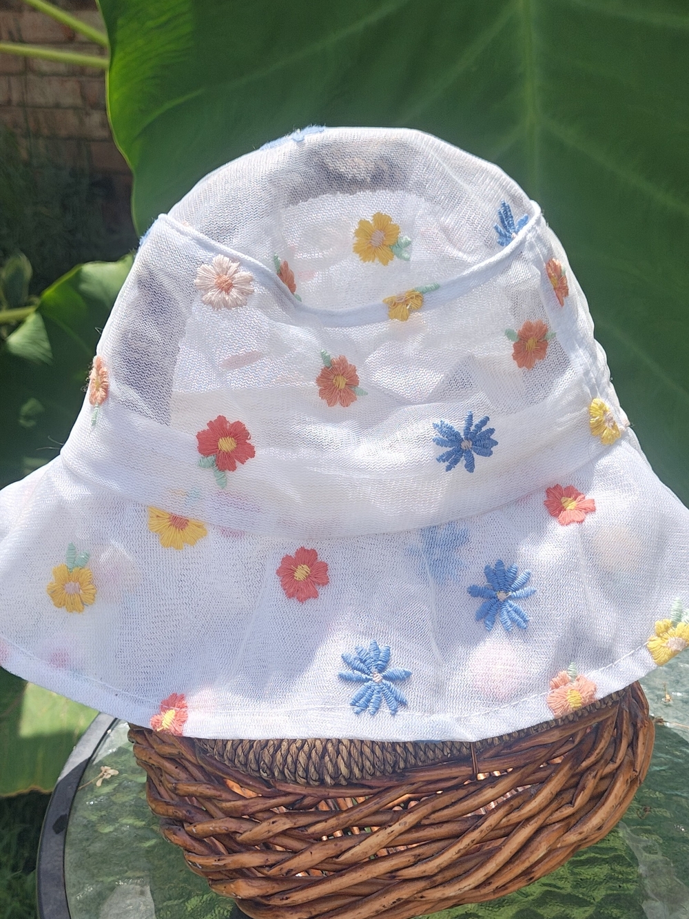 Rubi White Mesh Embroidered Floral Bucket Hat